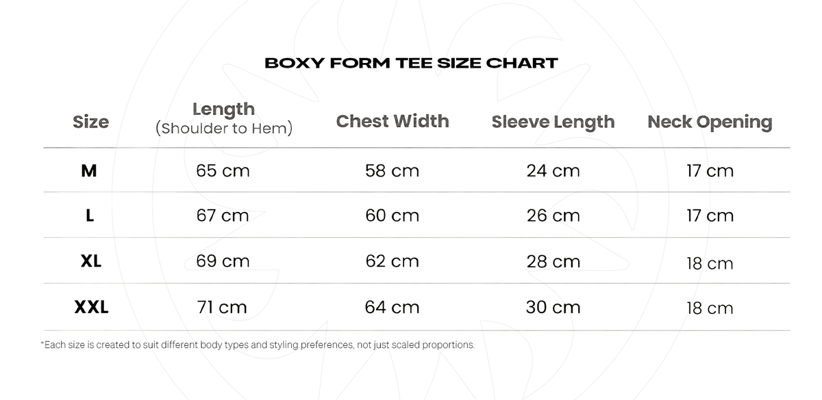 HARDER TEE size chart