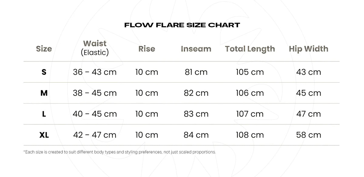 FLOW FLARE size chart